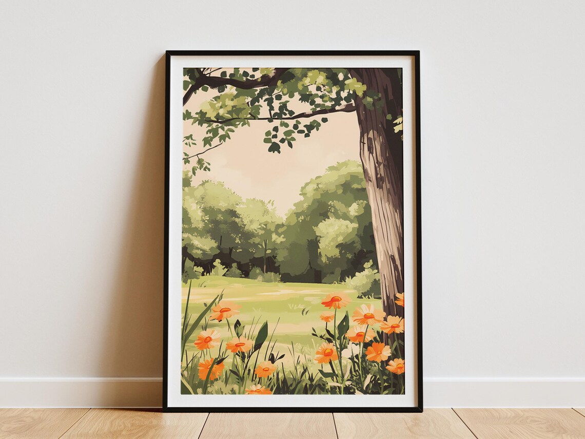 Orange Flowers Meadow Summer Botanical Poster Art Print