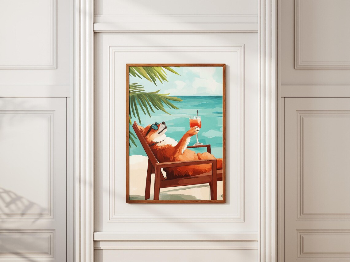 Pomeranian In Sunglasses Lounging With Cocktail In Beach Chair Poster - Image 2