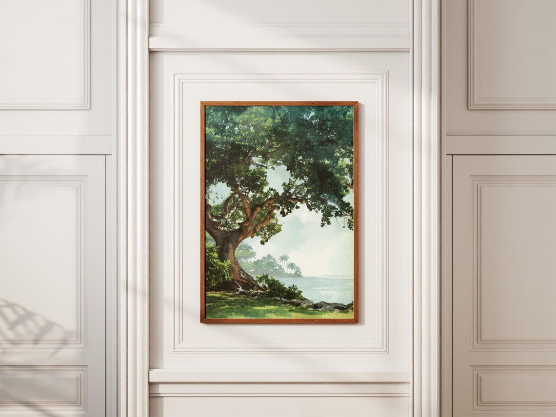 Biscayne Florida Keys Ocean Tree Tropical Coastal Watercolor Poster - Image 2