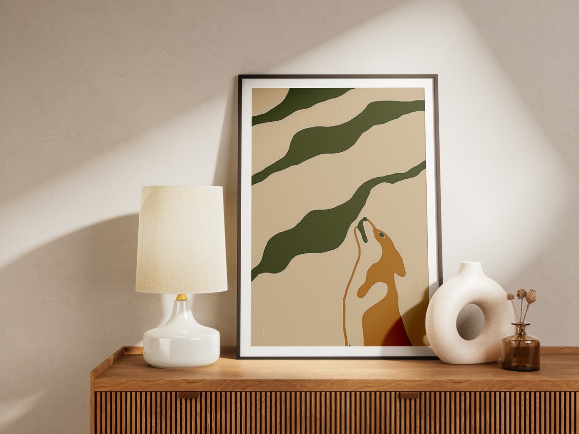 Minimalist Dog Howling Abstract Modern Bohemian Animal Art Print - Image 2