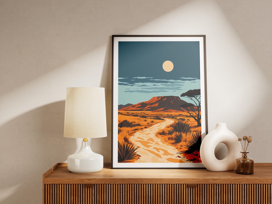 W National Park Niger Africa Poster Print African Safari Landscape Wall Art Orange Desert Road Travel Illustration Nature Decor - Image 4