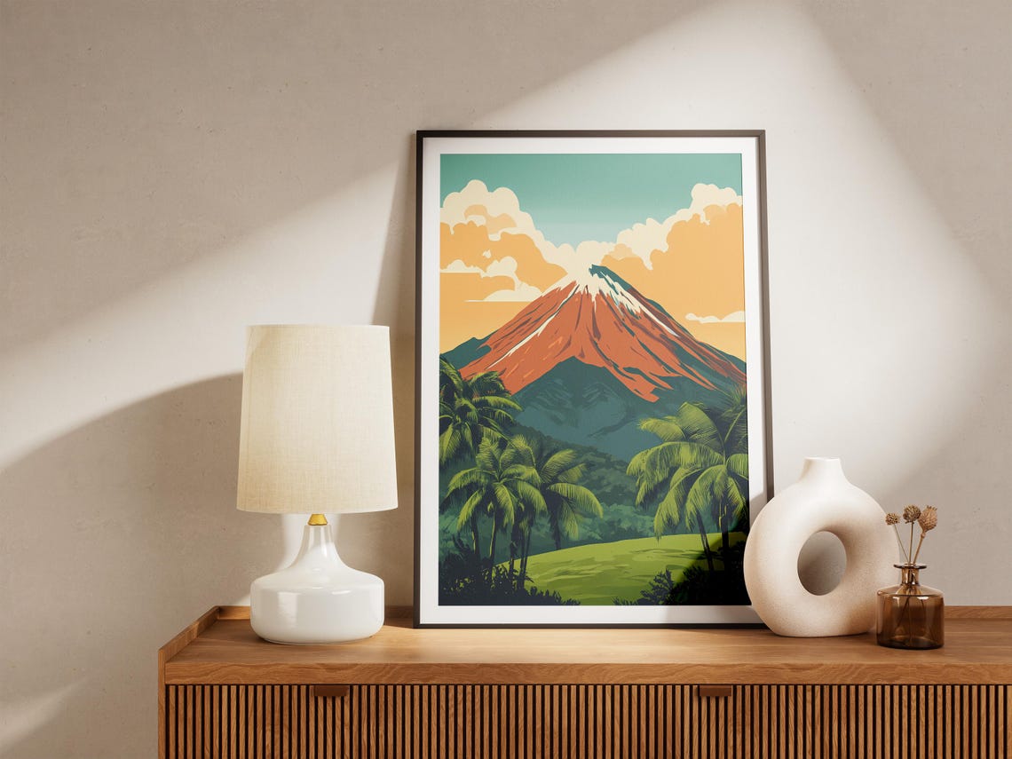 Perfect Cone Volcano Surrounded By Lush Palm Trees Travel Poster - Image 5