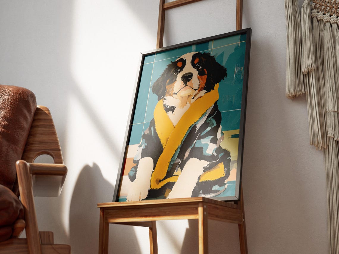 Bernese Mountain Dog Puppy Yellow Collar Robe Portrait Poster - Image 3