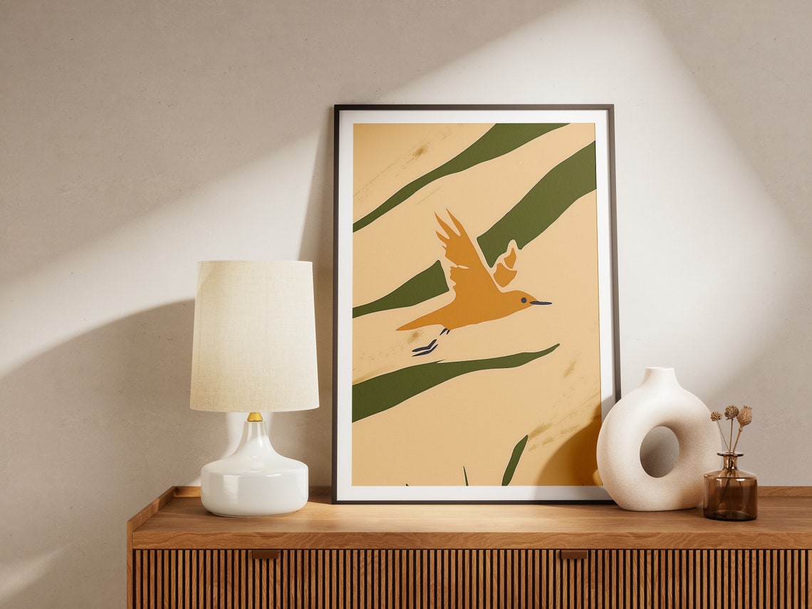 Orange Flying Bird Abstract Minimalist Nature Modern Art Print - Image 2