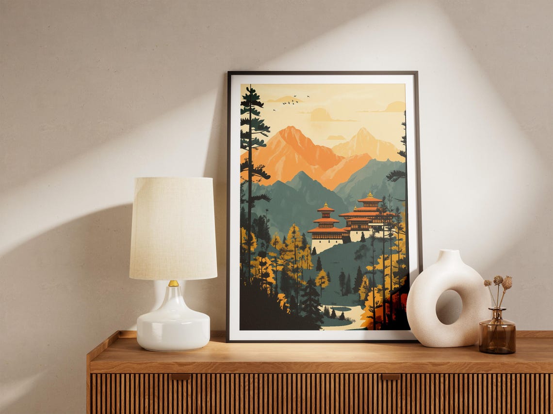 Bhutan Himalayan Monastery Golden Mountain Peaks Temple Art Poster - Image 5