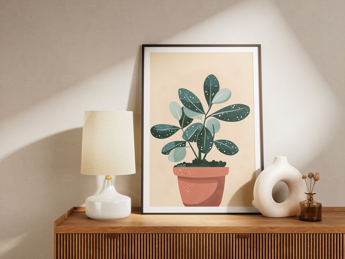 Spotted Leaf Potted Plant Terracotta Minimalist Botanical Poster - Image 2