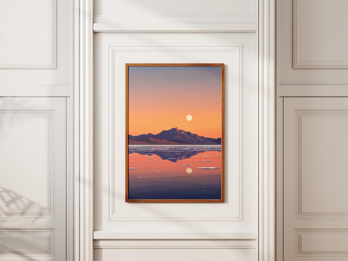 Salt Flat Sunset with Mirror Reflection of Mountains Poster Scenic - Image 2