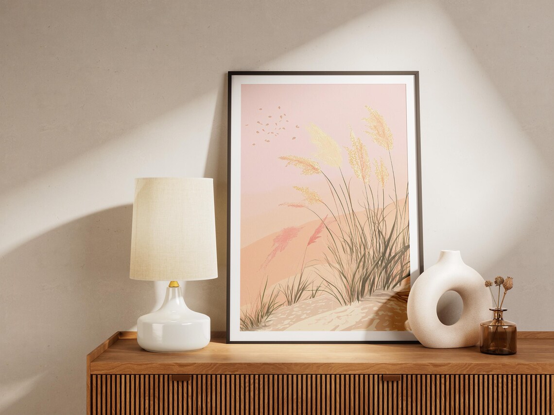 Pink Sunset Dune Grass With Golden Light On Sandy Beach Poster - Image 5