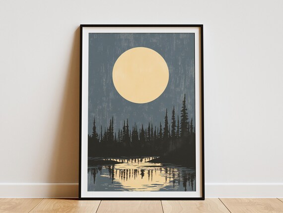Kobuk Valley National Park Moon Over Forest Lake Reflection Poster