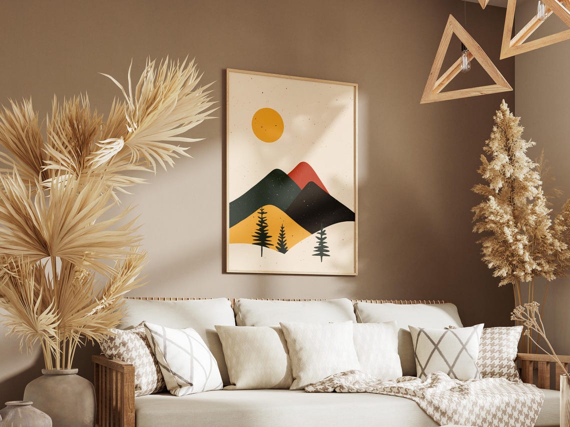 Abstract Mountain Landscape Christmas Poster with Yellow Sun - Image 3