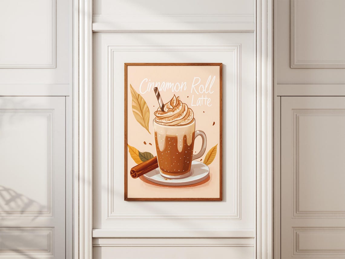 Cinnamon Roll Latte Autumn Leaves Fall Spice Cozy Cafe Poster - Image 2