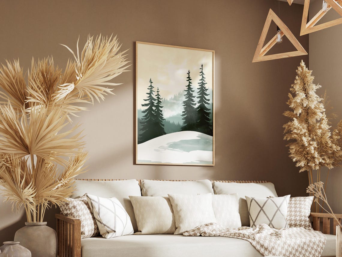 Minimalist Pine Trees On Misty Snow Forest Hill Winter Poster - Image 3