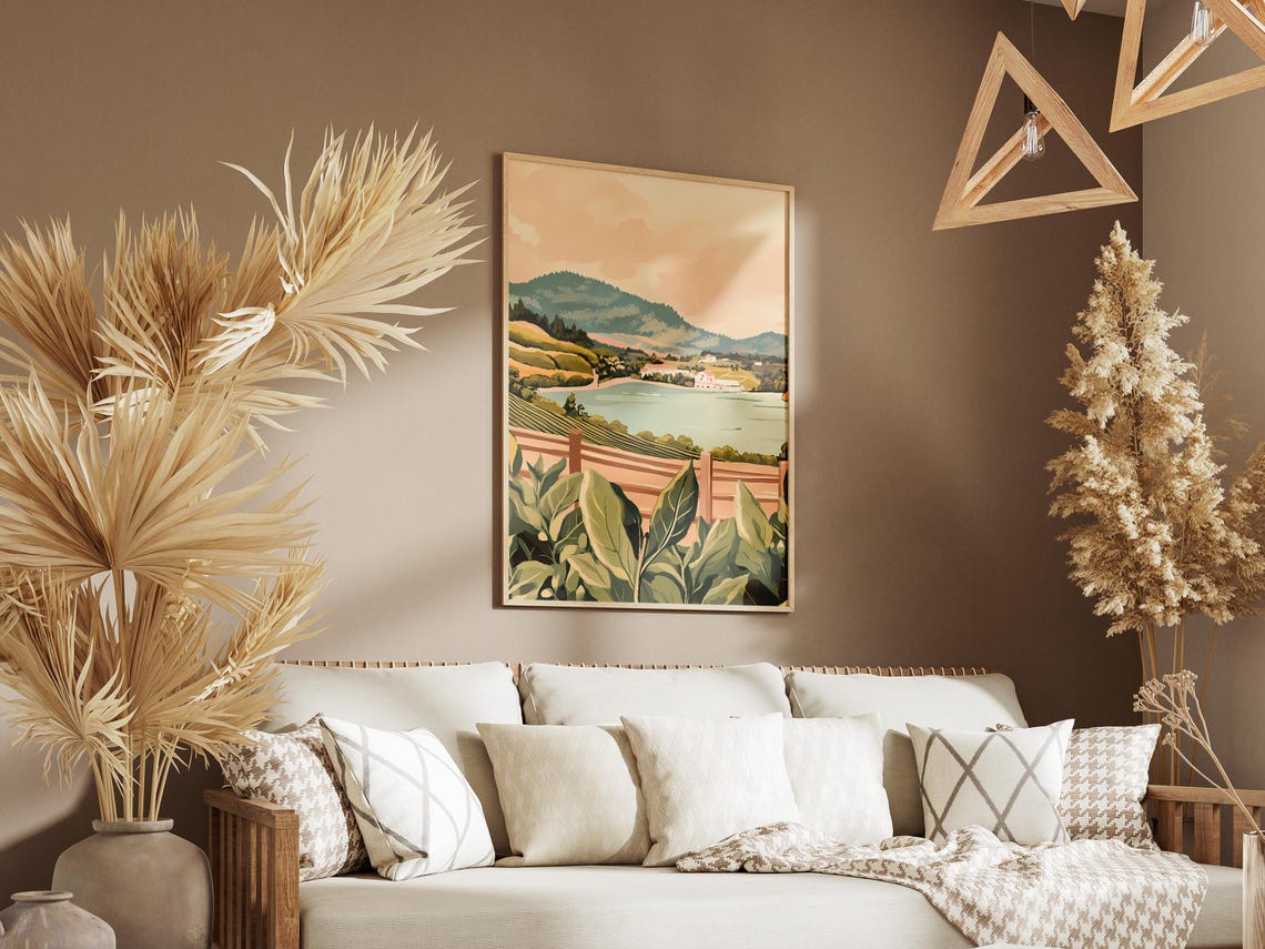 Terraced Tea Plantation Sloping Toward a Lakeside Village Poster - Image 3