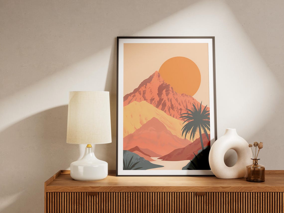 Hajar Mountains Oman Desert Sunset Palm Minimalist Travel Poster - Image 2