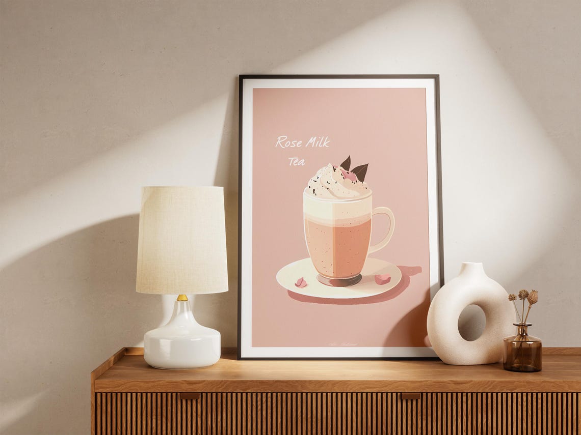 Rose Milk Tea Pink Whipped Cream Cup Cute Kitchen Decor Poster - Image 4