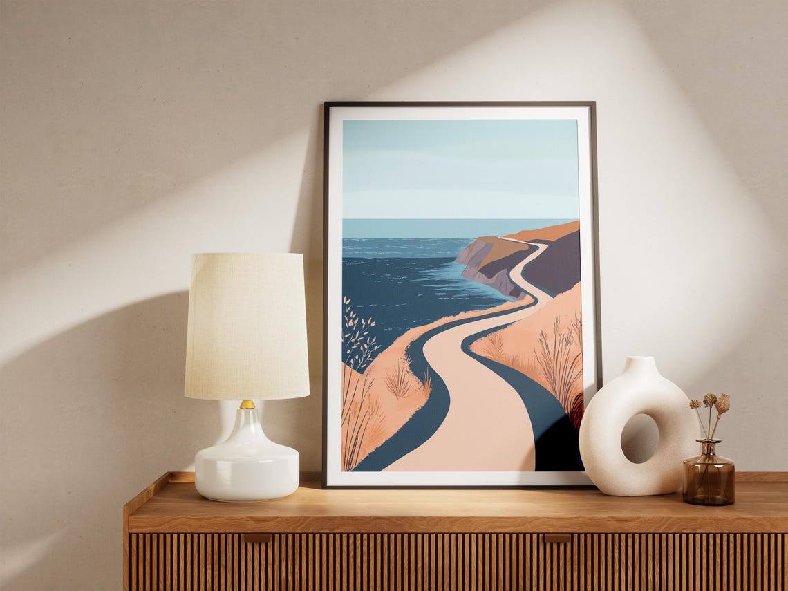 Winding Cliff Road Above a Deep Dark Navy Blue Ocean Sea Poster - Image 5