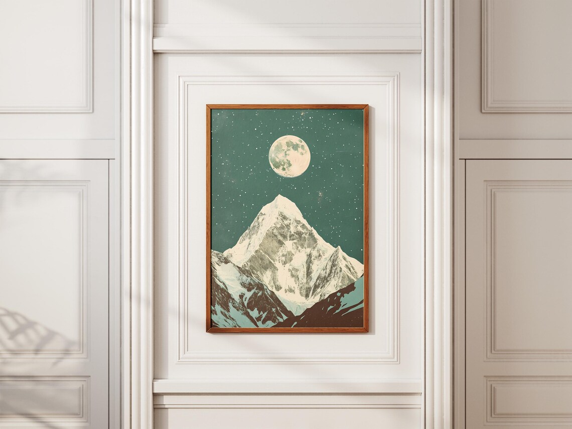 Sagarmatha National Park Moon Over Snowy Everest Peak Night Poster - Image 2