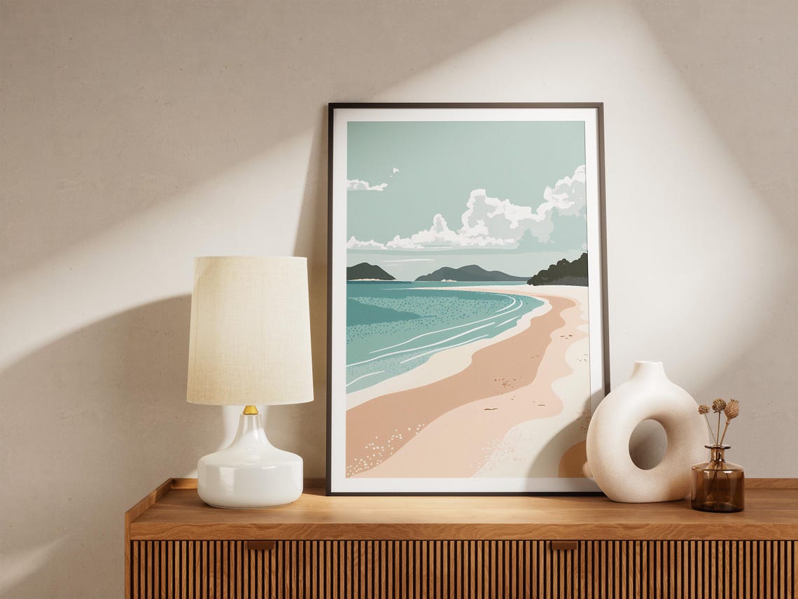 Whitehaven Beach Minimalist Pastel Sand Curve Illustration Poster - Image 5