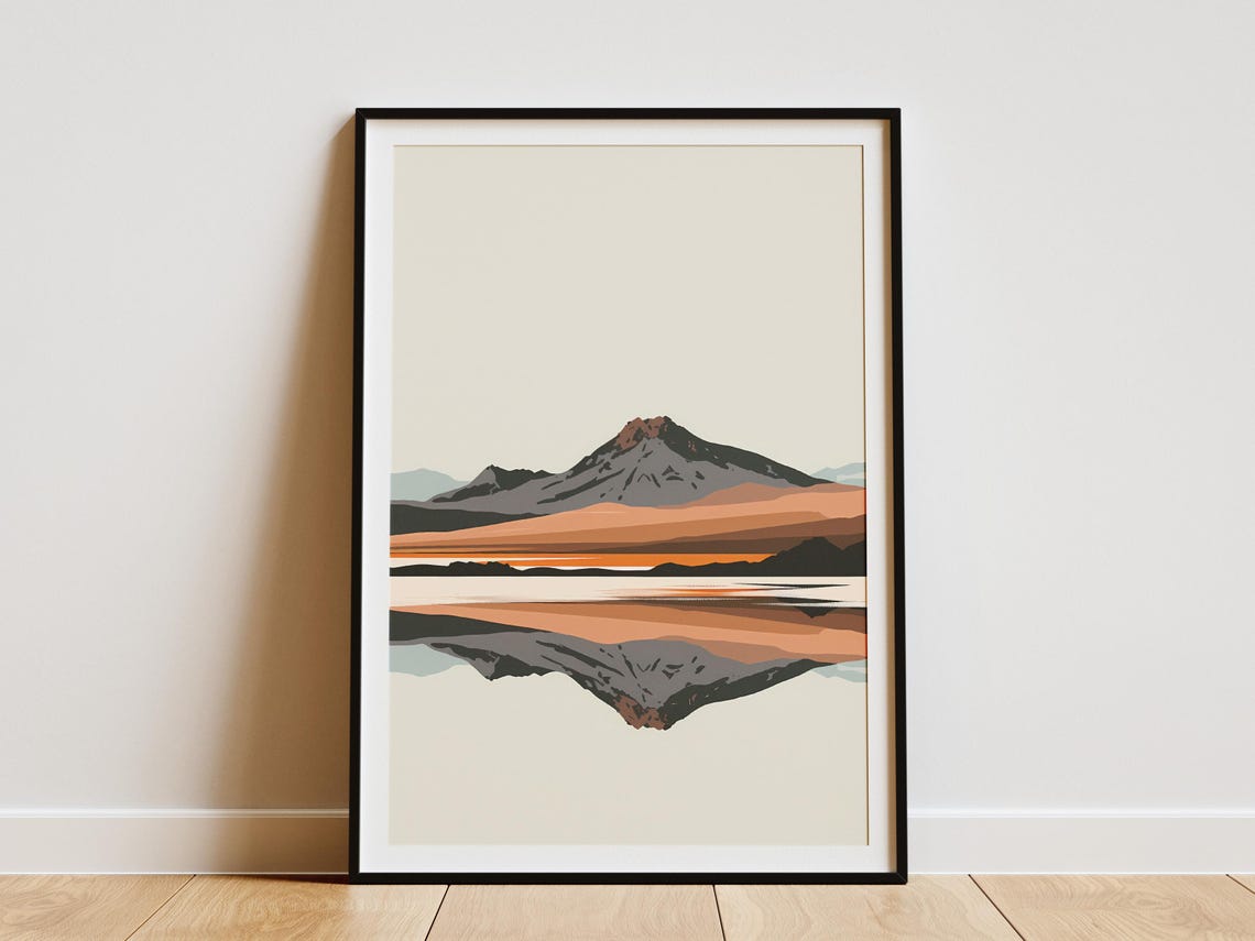 Minimalist Mountain Lake Reflection Abstract Landscape Poster