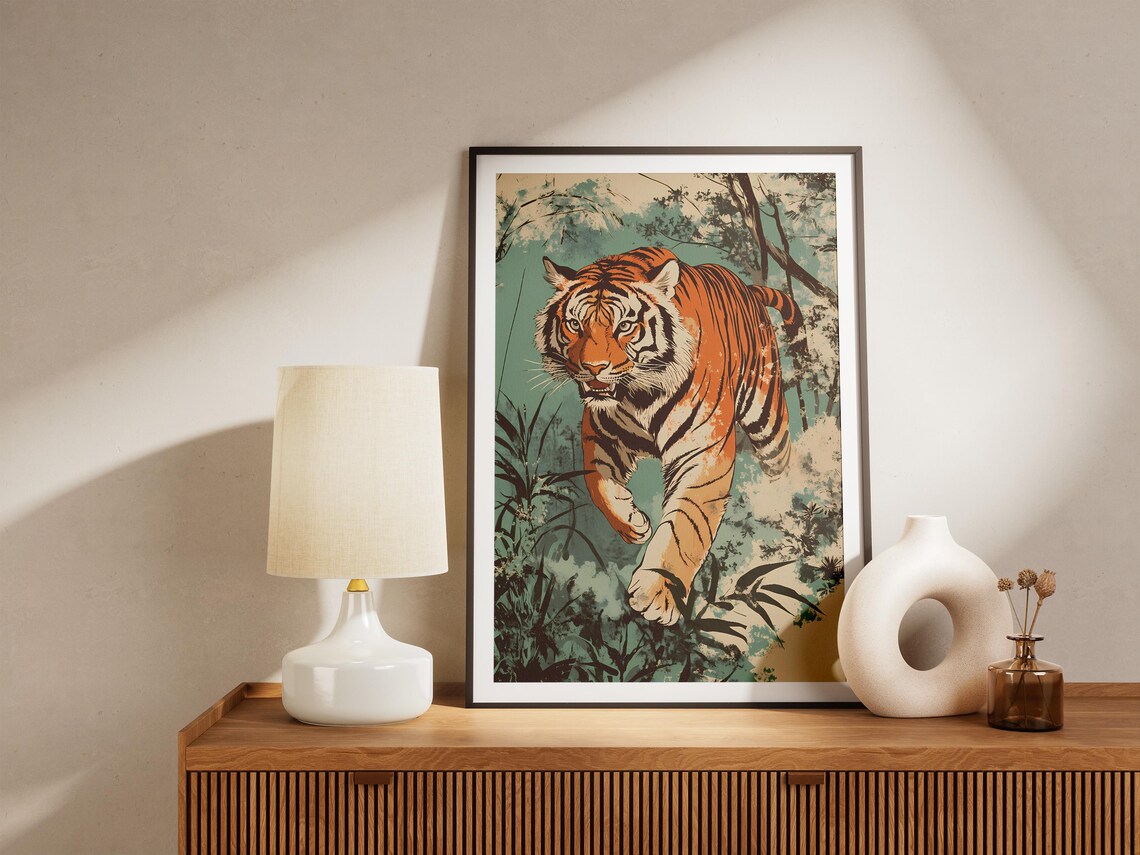 Leaping Tiger in Jungle Vintage Japanese Style Wildlife Poster - Image 5