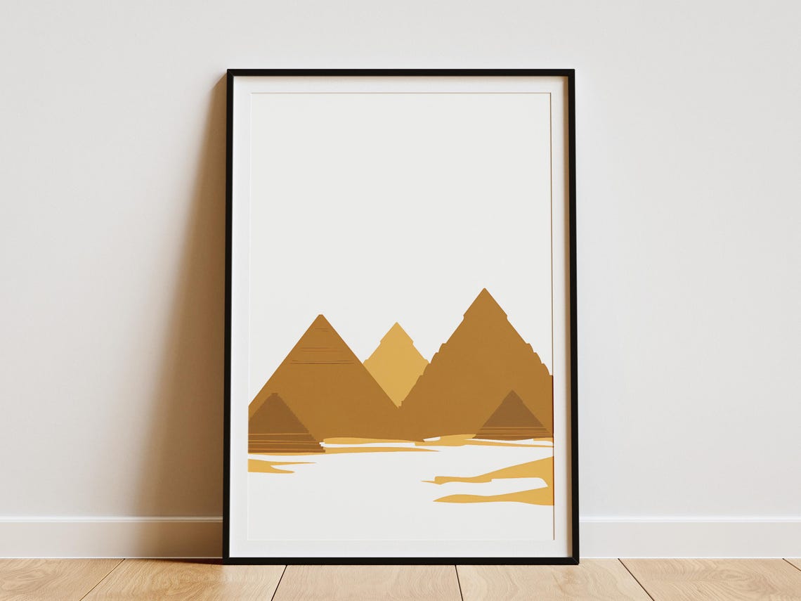 Minimalist Giza Pyramids Egypt Desert Ochre Landmark Art Poster