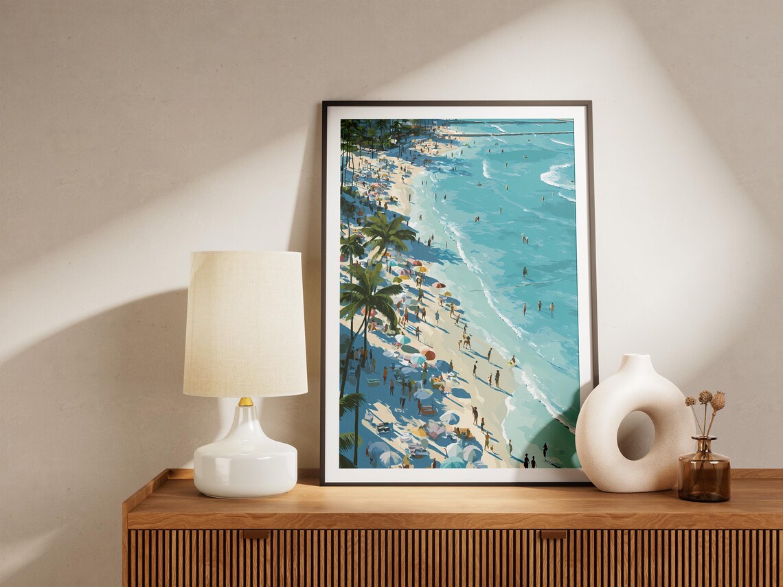Crowded Tropical Beach Aerial View Vintage Travel Style Art Poster - Image 4