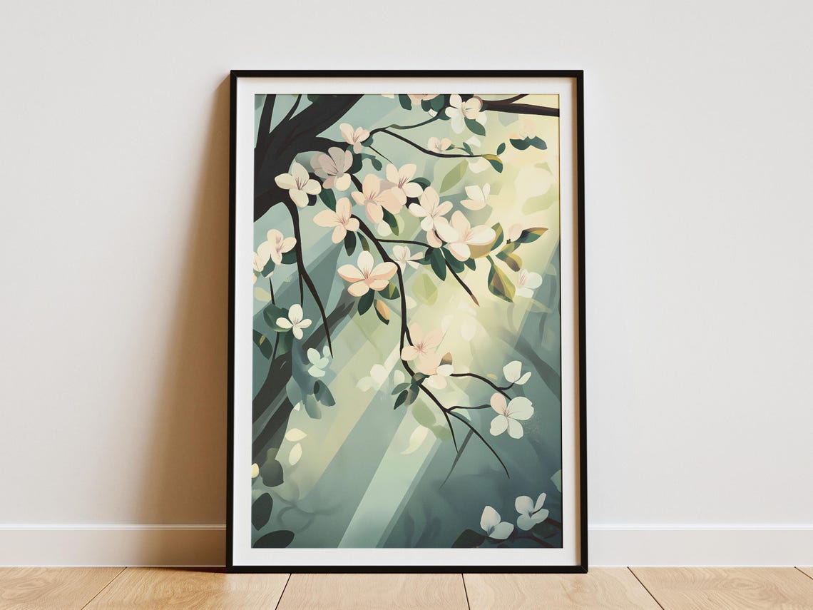 Dogwood Blossoms In Sunbeams Ethereal Spring Forest Scene Poster