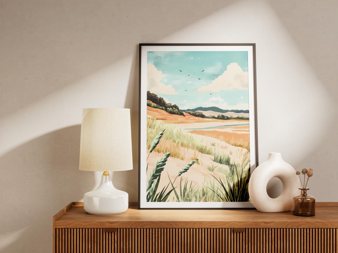 Peaceful Coastal Sand Dunes Beach Grass Watercolor Landscape Poster - Image 5