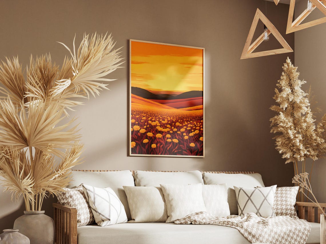 Fiery Orange Prairie Sunset Red Flower Field Dramatic Poster - Image 3