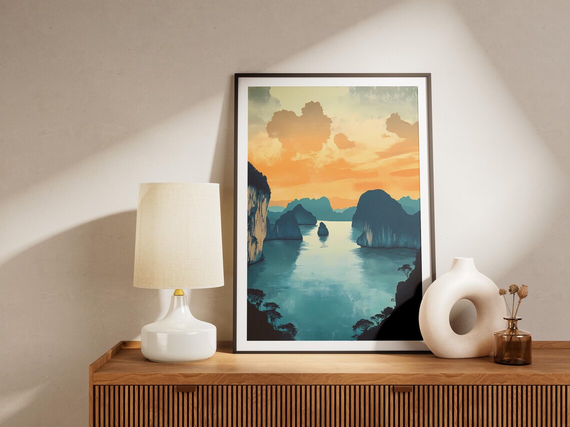 Thailand Phang Nga Bay Fiery Sunset Karst Islands Teal Sea Poster - Image 5
