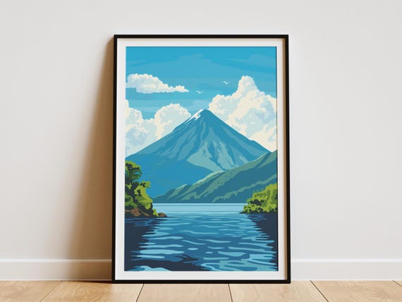 Guatemala Lake Atitlan Mountain Landscape Poster Minimalist Nature Art Print Travel Poster Wall Decor Home Decor