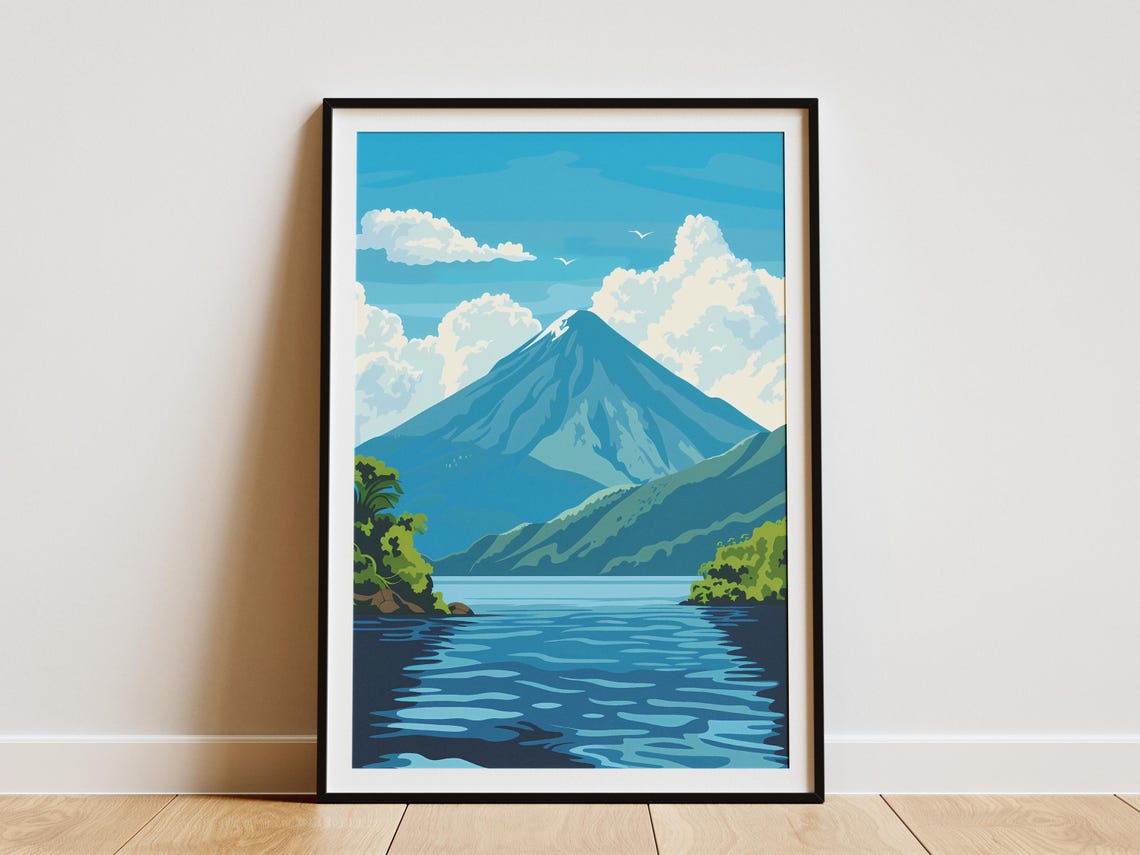 Lake Atitlan Guatemala Majestic Volcano Blue Lake Travel Poster