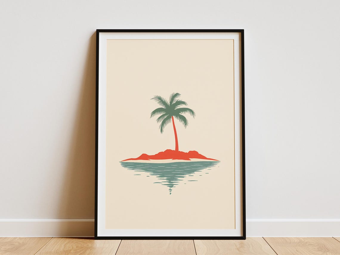 Minimalist Tropical Island With Palm Tree Coastal Art Poster