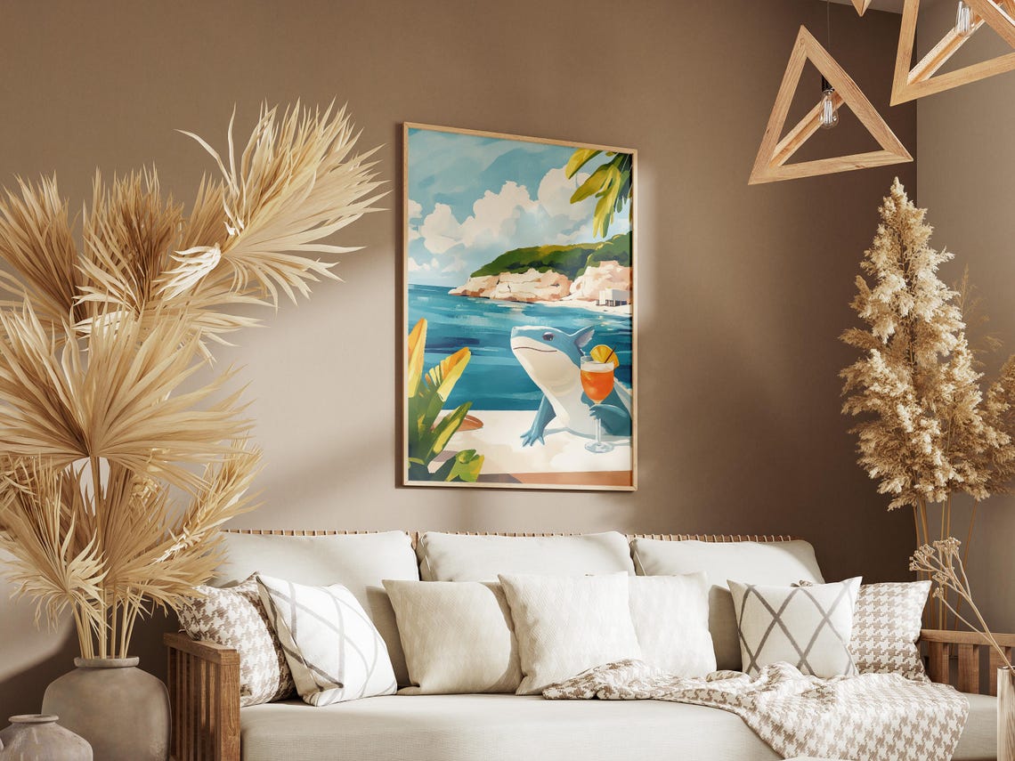 Cute Blue Axolotl Drinking Cocktail Tropical Beach Summer Poster - Image 3