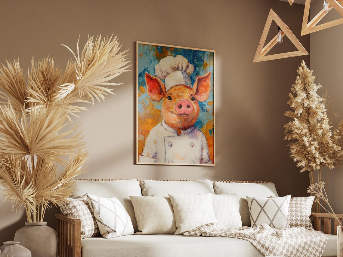Pig Chef Oil Painting Whimsical Funny Kitchen Decor Sunny Poster - Image 3