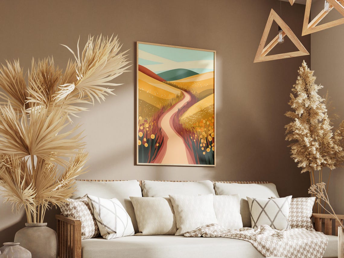 Golden Wildflower Field Winding Path Minimalist Meadow Poster - Image 3