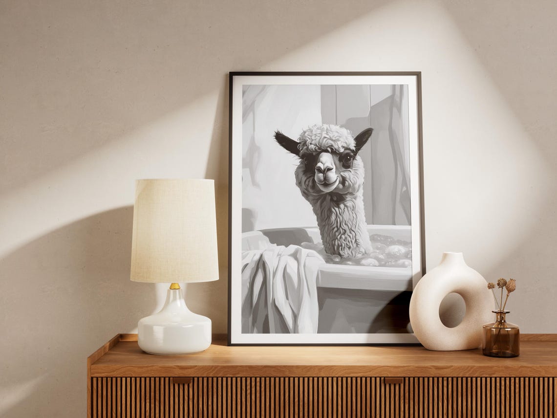Alpaca Bathtub Poster Animal Art Print Funny Bathroom Decor Whimsical Wall Cute Minimalist Home - Image 4