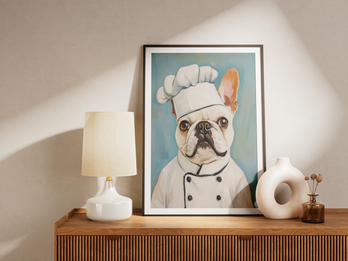 French Bulldog Chef Whimsical White Dog Portrait Kitchen Poster - Image 4