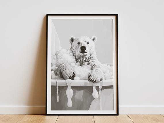 Polar Bear Bathtub Poster, Funny Bathroom Art Print