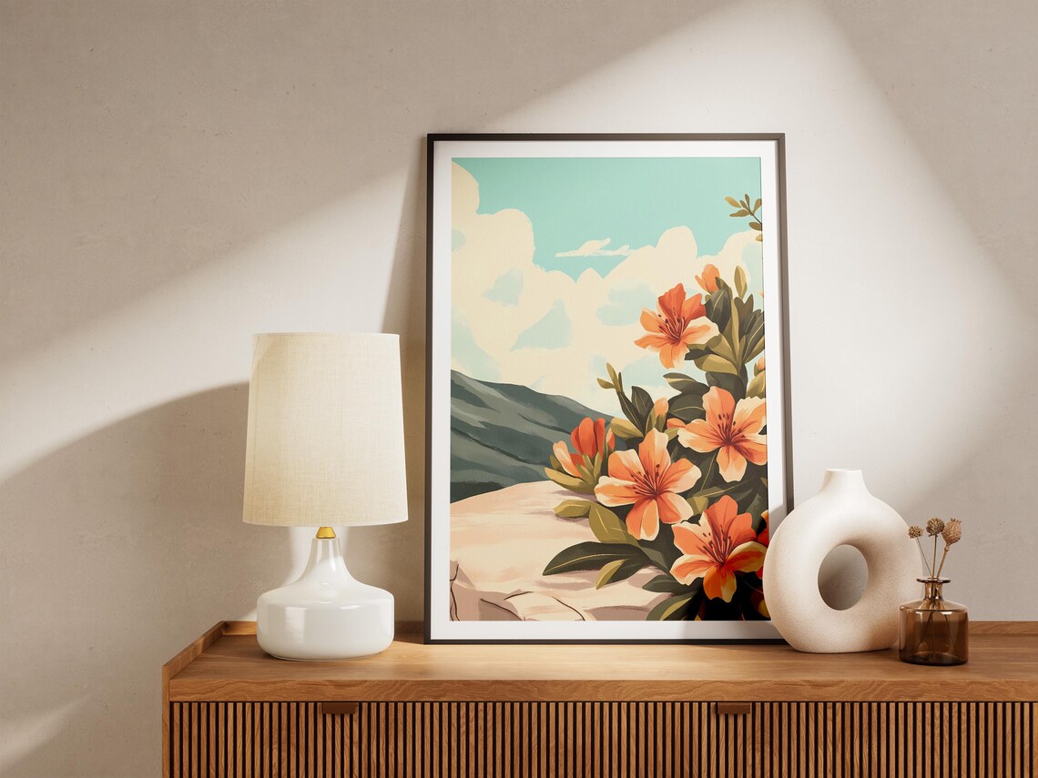 Bright Orange Azalea Blooms on a Rocky Mountain Cliff Poster - Image 5