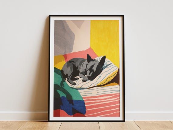 Staffordshire Terrier Sleeping Abstract Matisse Style Art Print Colorful Dog Wall Pet Portrait Poster Bedroom Decor For