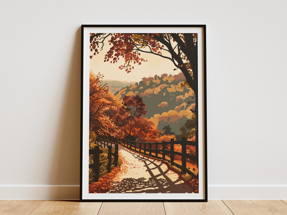 Autumn Forest Path Vintage Travel Poster