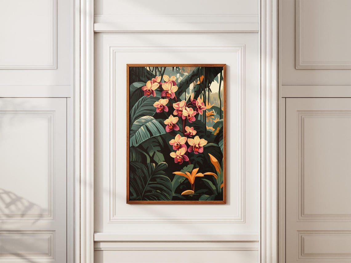 Pink Orchid Blossoms on a Tropical Rainforest Tree Botanical Poster - Image 2