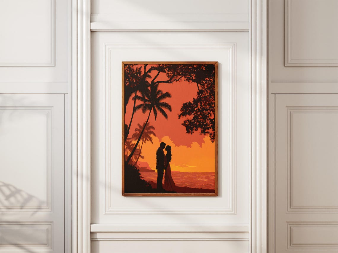 Hawaiian Wedding Sunset Romance Couple Silhouette Palm Tree Poster - Image 2