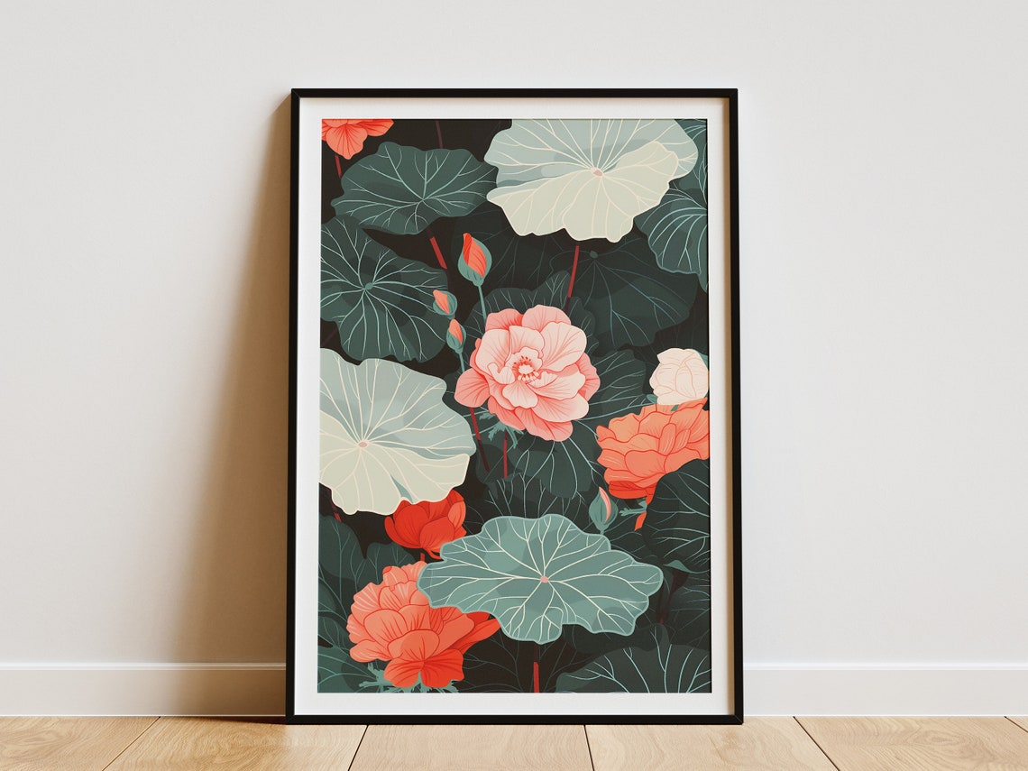 Bohemian Floral Dark Moody Blush Coral Blooms Botanical Wall Art