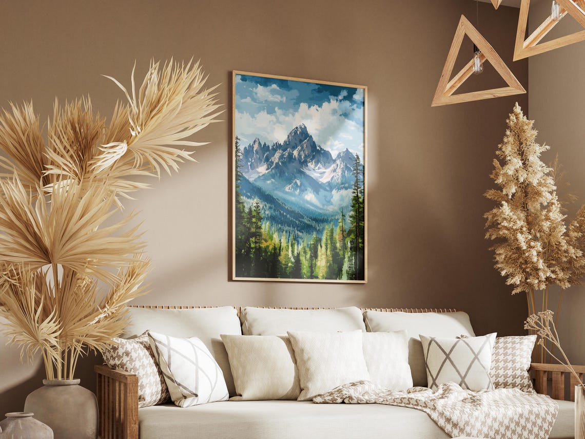 Snowy Mountain Peaks Poster Alpine Landscape Art For Rustic Home Decor - Image 3