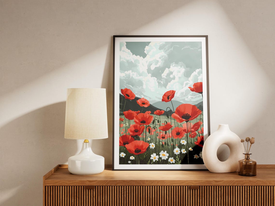 Red Poppies Stormy Sky Dramatic Meadow Wildflower Cloud Poster - Image 5