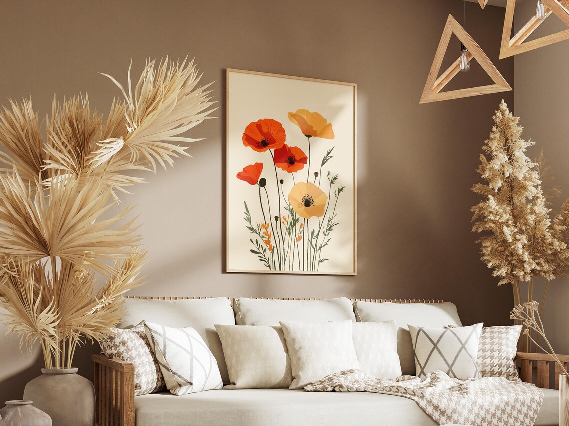 Orange And Yellow Poppies Minimalist Botanical Floral Art Poster - Image 3