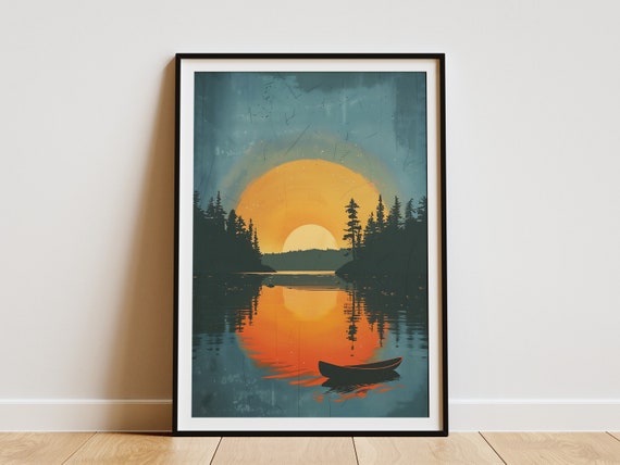 Sunset Lake Print Lake And Forest Landscape Nature Art Print Forest Wall Art Nature Art Decor Modern Wall Art Boho Decor Lake Poster