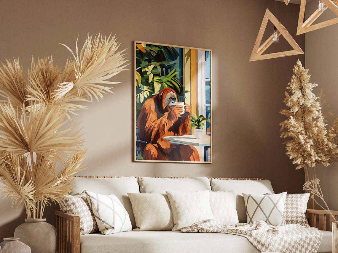 Orangutan Cafe Poster Matisse Style Animal Coffee Lover Print Funny Wall Art Unique Kitchen Decor Gift For - Image 3